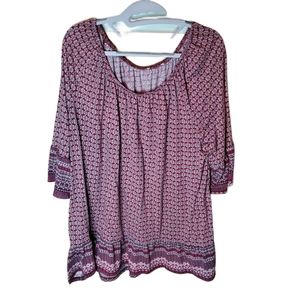 003 PLUS 3/4 BELL SLEEVE BURGUNDY TUNIC TOP, 3X